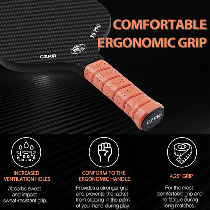 Pickleball Paddle, Edgeless Style 3K Raw Carbon Fiber Surface High Grit & Spin,USA Pickleball Approved, 16MM Polypropylene Honeycomb Core, Designed for Unmatched Control and Added Power