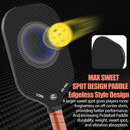 Pickleball Paddle, Edgeless Style 3K Raw Carbon Fiber Surface High Grit & Spin,USA Pickleball Approved, 16MM Polypropylene Honeycomb Core, Designed for Unmatched Control and Added Power